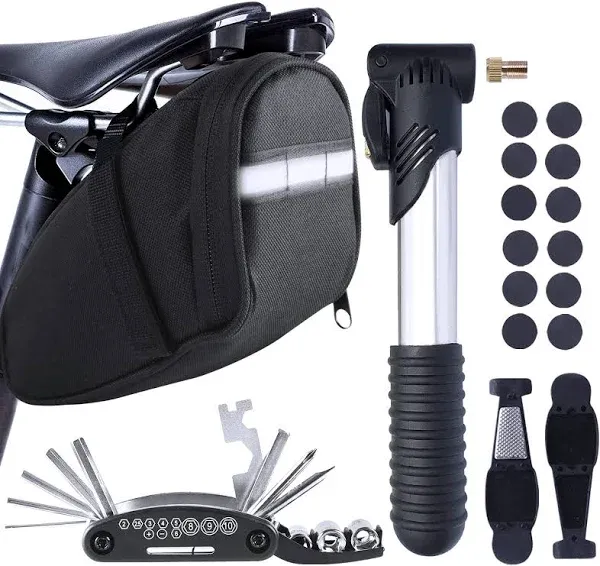 MASPODER Bike Repair Kit Bike Tire Tool Kit with Mini Pump Saddle Bag