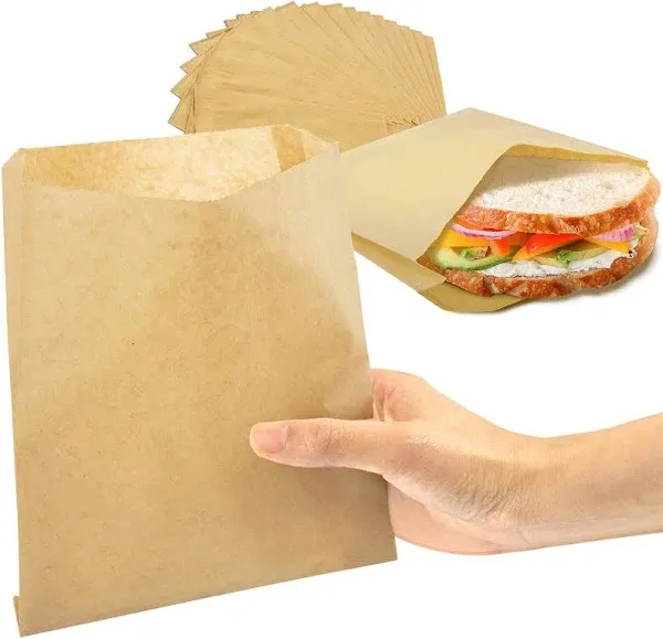 Fit Meal Prep Paper Sandwich Bags 7 x 6” Greaseproof Paper Snack Bags