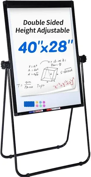 U-Stand Whiteboard Easel- 40x28 inches Double Sided Magnetic Dry Erase Board Easel, Flipchart Holder, Height Adjustable & 360 Degree Rotating Board w/ 1 Eraser, 6 Magnets and Paper Pads