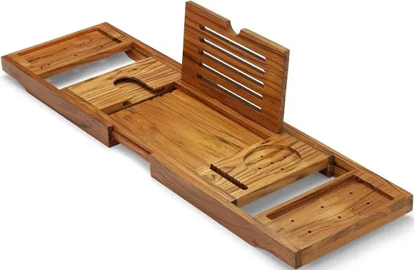 Teak Bathtub Tray, Bathtub Caddy, Expandable Bath Tub Tray Wood, Bath Table Tray&Bathtub Shelf, Luxury Bathtub & Bathroom Accessories and Organizer, House Warming&Wedding Gifts(Large)