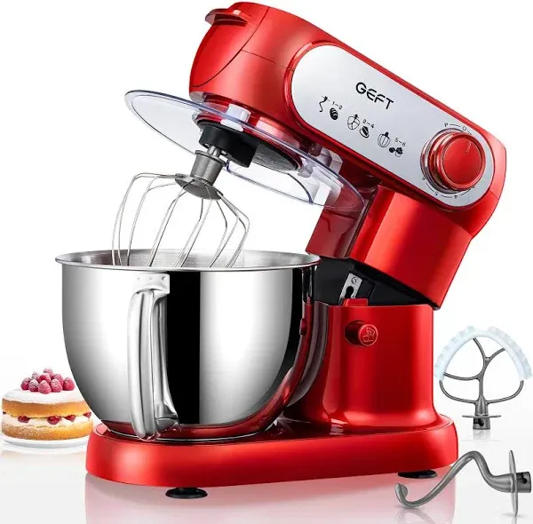 Stand Mixer, 6 QT 600W Tilt-Head Dough Mixer, 6+P speed Mixers Kitchen Electric Stand Mixer with Stainless Steel Bowl, Dishwasher-Safe Dough Hook, Flat Beater, Wire Whisk, Splash Guard, Red