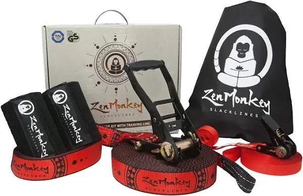 Zenmonkey Slackline Kit with Overhead Training Line, Arm Trainer, Tree Protector