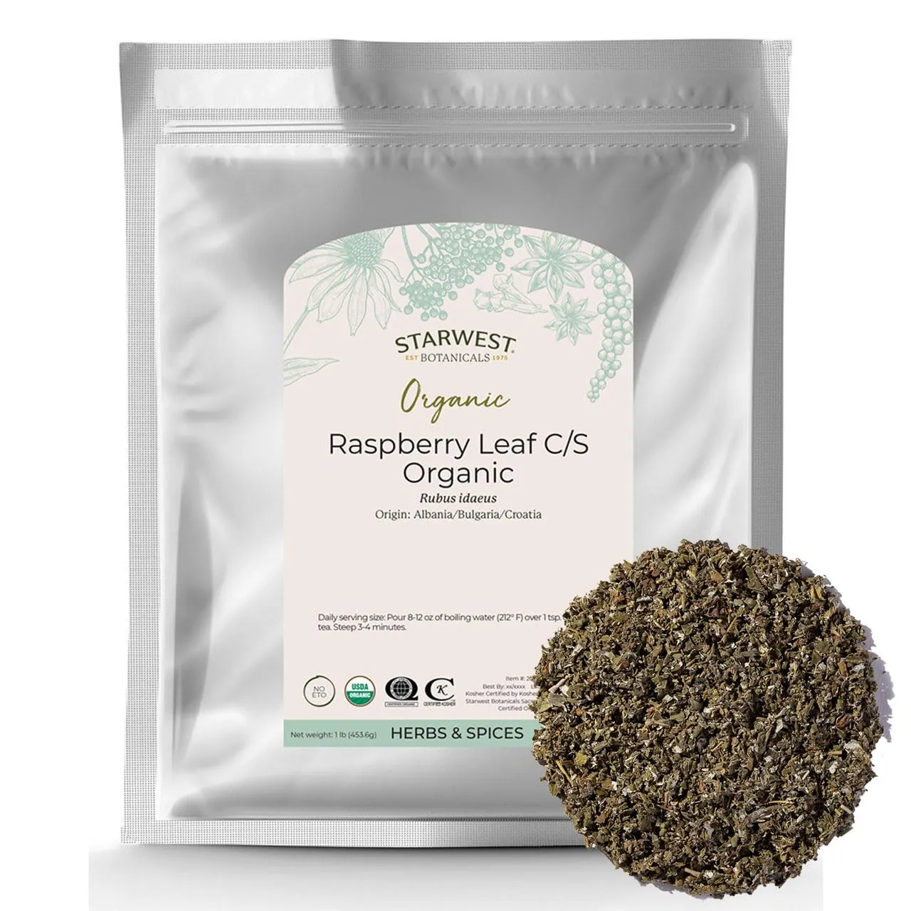 Organic Red Raspberry Leaf C/S Starwest Botanicals 1 Lbs 