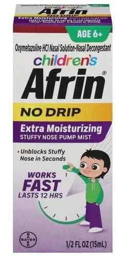 Afrin Childrens, Extra Moisturizing Stuffy Kids Nasal Spray Pump Mist, Up to 12 Hour Nasal Congestion Relief for Cold or Allergy Symptoms, for Children Ages 6 & Up, 15 mL