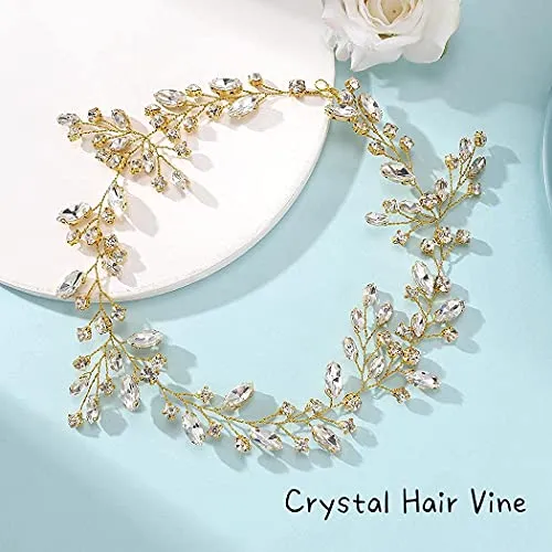 JAKAWIN Bride Crystal Wedding Hair Vine Silver Bridal Hair Piece Rhinestone Hair Accessories for Women HV113 (A Gold)