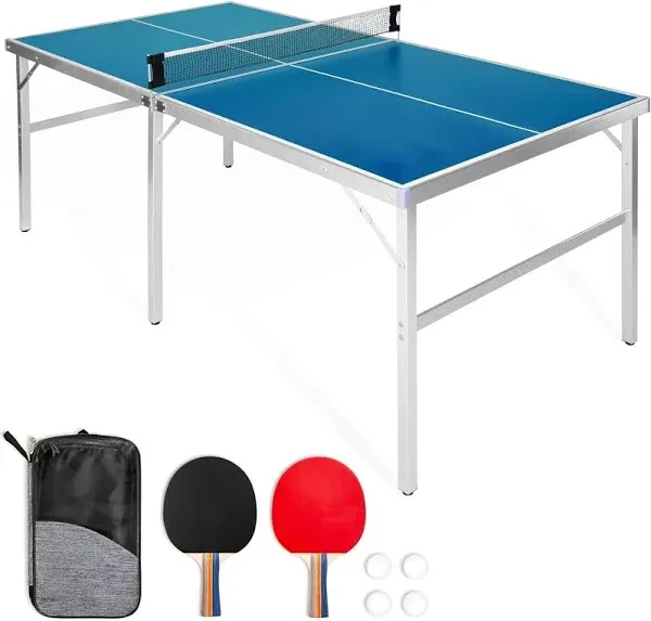 GoSports Mid Size 6 ft. x 3 ft. Indoor Outdoor Table Tennis Ping Pong Game Set