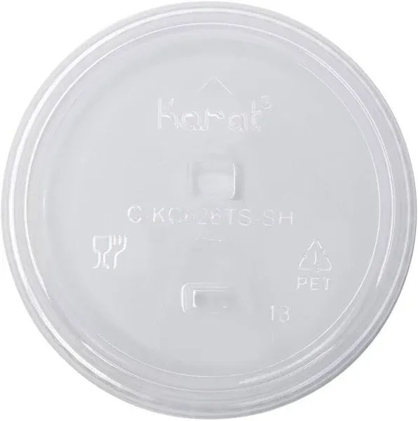 Karat&#174; PET Lids, Strawless Sipper, Fits 12 oz to 24 oz Cold Cups, Clear, 1,000/Carton ;