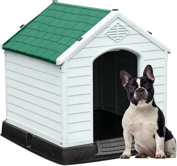 YITAHOME Large Plastic Dog House Outdoor Indoor Doghouse Puppy Shelter Water Resistant Easy Assembly Sturdy Dog Kennel with Air Vents and