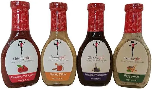 Skinnygirl Low Carb, Fat Free, Sugar Free, Salad Dressing Bundle: Variety Pack (4) 8oz Bottles, One Balsamic Vinaigrette, One Poppyseed, One Honey