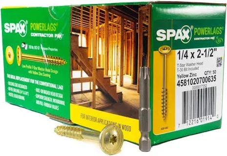 SPAX 1/4" x 6" Interior Washer Head Structural Wood Lag Screws Powerlags Torx T-Star (50 EA) Bit Included Heavy Duty