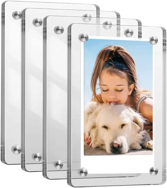 Fintie [4 Pack] Acrylic Magnetic Photo Frame for 2x3-Inch Film - Double Sided Fridge Picture Frame for Fujifilm Instax Mini 12 11 EVO 40 99 / Mini Link 3 / Link 2 Printer Film, Polaroid Instant Film, Clear