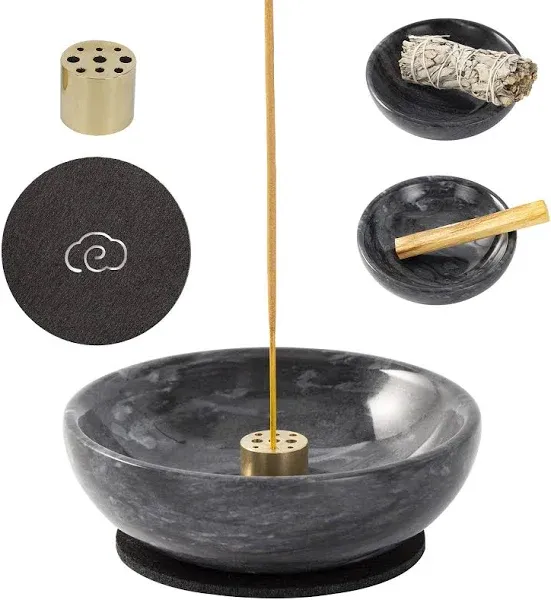 Natural Marble Incense Holder, Incense Holder for Sticks and Backflow Incense, Handmade Stick Incense Holder Ideal for Smudging, Incense Burning, Decoration.Easily Grab All Incense Ash (Black)