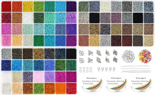 Ybxjges 42000Pcs 2mm Glass Seed Beads 12/0 Small Tiny Beads Kit with 150Pcs A...