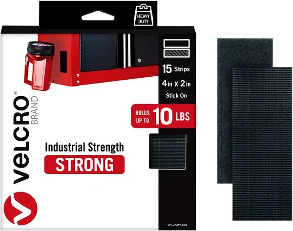 VELCRO Brand Heavy Duty Strips  15 Sets Industrial Strength Mounting Tape 4x2 In