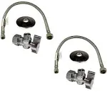 Complete Set 1/2 in. NOM Inlet x 3/8 in. OD Compression Outlet Angle Shut Off Valve + Escutcheon Plate + 20" Long Stainless Steel Braided Faucet Water Supply Line (2 Pack)