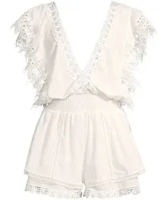 Peixoto Women's Raja Lace-Trimmed Romper - White - Size Large