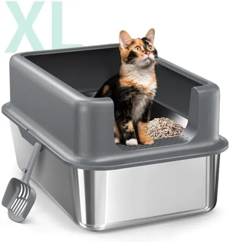 WoofiGo Stainless Steel Cat Litter Box with Lid