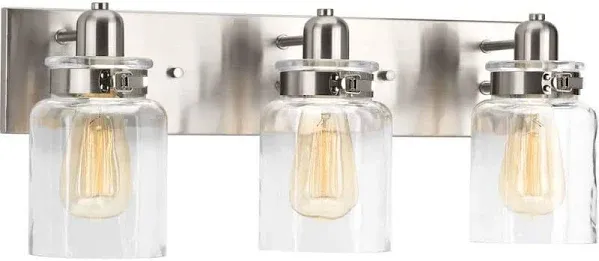 Calhoun Collection 3-Light Clear Glass Farmhouse Bath Vanity Light Brushed Nickel