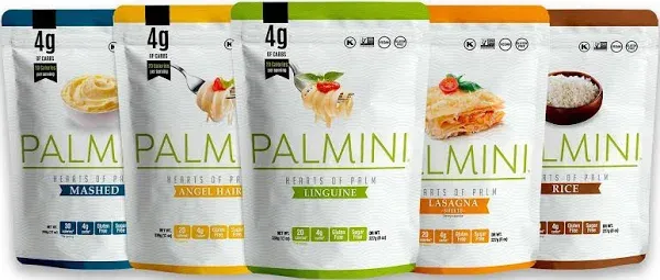 NEW !! Palmini Pouch VARIETY PACK | Linguine | Angel Hair | Lasagna | Rice | Mashed | 4g of Carbs | As Seen On Shark Tank | Gluten Free (12 Ounce)