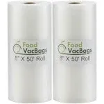 FoodVacBags 11" x 50' Rolls Vacuum Sealer Bags, Embossed, Commercial Grade, 2