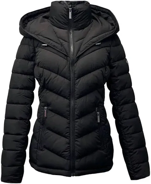 Michael Kors Womens Hooded Packable Down Puffer Jacket Coat Zip Front Black