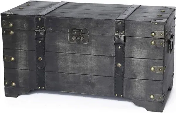 Vintiquewise Distressed Black Medium Wooden Storage Trunk