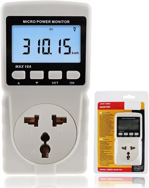 Electricity Usage Monitor Digital Power Meter LCD Plug in Power Watt Voltage ...