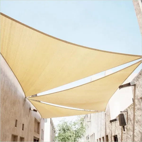 ColourTree 8&#039; x 8&#039; x 8&#039; Beige Triangle Sun Shade Sail Canopy Mesh Fabric UV B...