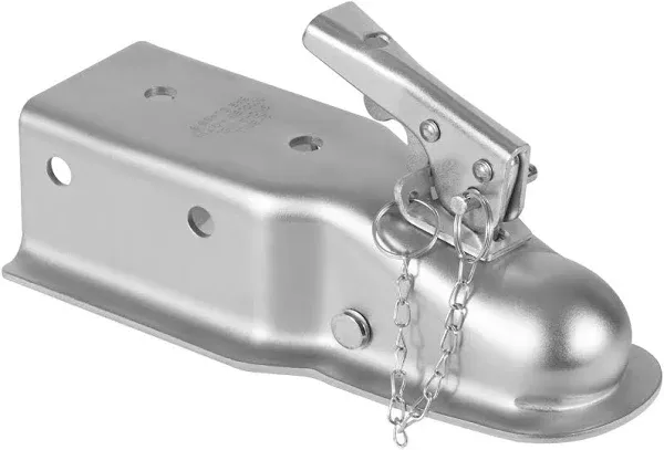 Straight Tongue (Zinc) Trailer Coupler with Hardware, Easy Remove Sticker and Instruction fit for 3" Channel, 2" Hitch Ball, 5,000 lbs, Silver