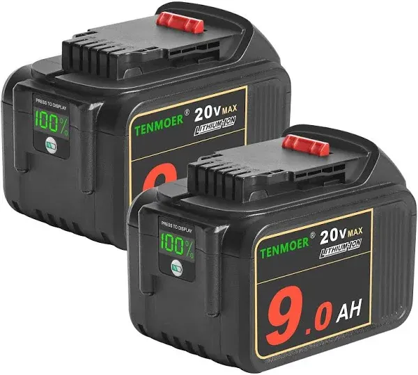 2 Pack DCB200 20V 9.0Ah Replacement Battery Compatible with Dewalt 20V Cordless Tools with Digital Indicator