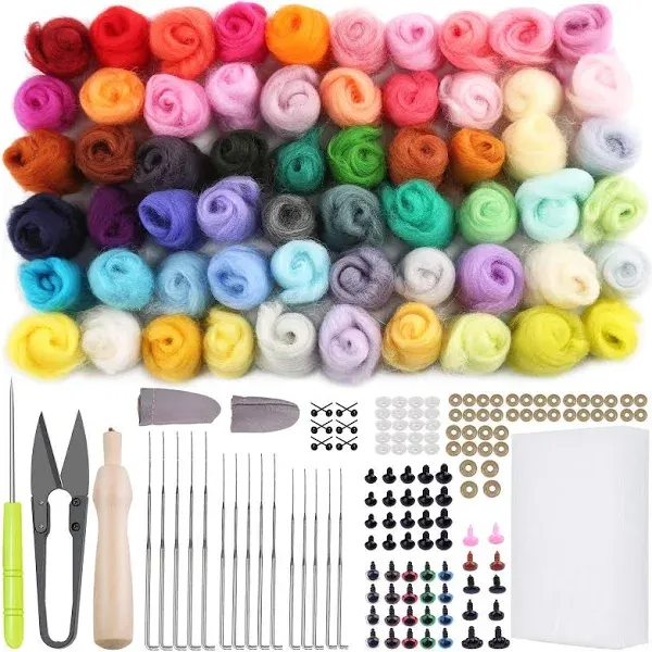 Jupean Felting Kit Needle Felting Kit for Beginner 60 Colors Wool Roving