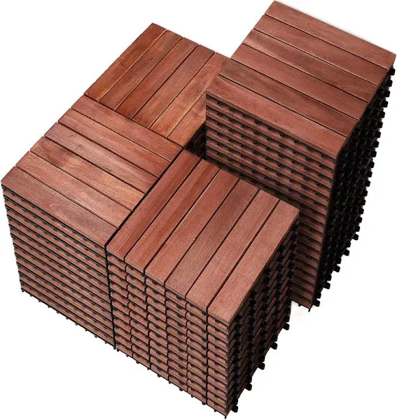 PrimeZone 27 PCS FSC Certified Acacia Wood Interlocking Patio Deck Tiles - 12" x 12" Indoor Outdoor Waterproof Flooring Tiles for Balcony, Backyard, Garden & Poolside, All Weather Use, Brown