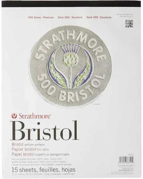 Strathmore (580-62 500 Series Bristol, 2-Ply Vellum Surface, 11"x14", White, 15 Sheets