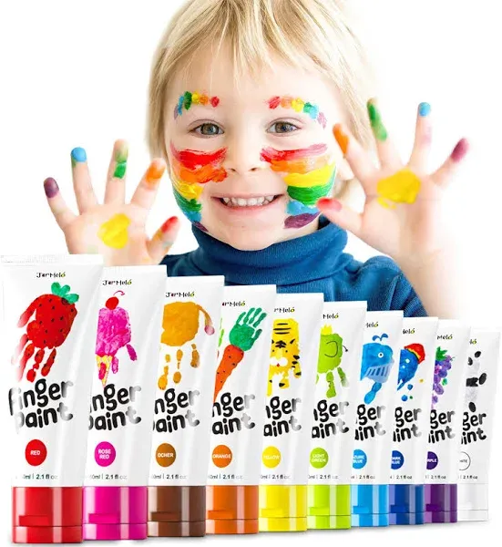 Safe Finger Paints for Toddlers, 10 Colors Large Capacity (2.1fl oz), Non Tox...