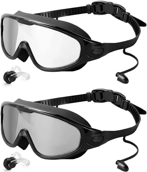 Rantizon Swim Goggles 2 Pack, Wide View Anti Fog&UV Swimming Goggles for Audlt, No Leaking Swim Glasses for Men Women Youth