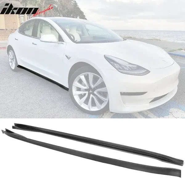 2017-2021 Tesla Model 3 IKON Style PP Gloss Black Side Skirts Extension Pair