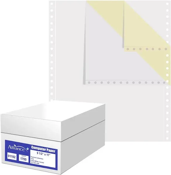 Alliance Carbonless Computer Paper 9" x 11" White/Canary 15 lb