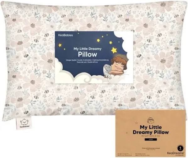 KeaBabies Toddler Pillow with Pillowcase, Jumbo 14X20 - Soft Organic Cotton Toddler Pillows for Sleeping - Machine Washable - Perfect for Travel, Toddler Bed Set (DinoDood)