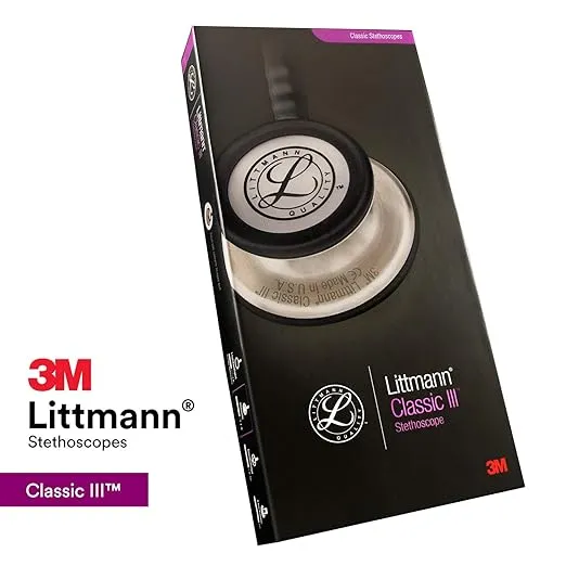 3M Littmann Classic III Monitoring Stethoscope, 5811, More Than 2X as Loud*, Weighs Less**, Stainless Steel Smoke-Finish Chestpiece, 27" Black Tube, Smoke Stem, and Headset