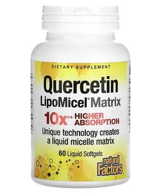 Natural Factors Quercetin LipoMicel Matrix10x High Absorption 60 Liquid Softgels