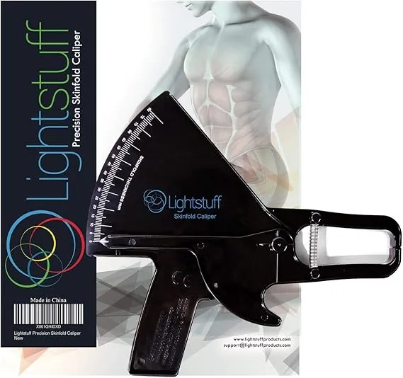 Lightstuff Precision Skinfold Caliper - Easy, Reliable Tool for Monitoring Body Fat - Quick Start Guide for Beginners, Detailed Booklet for Advanced Users - Measures up to 80mm in Skin Fold Thickness