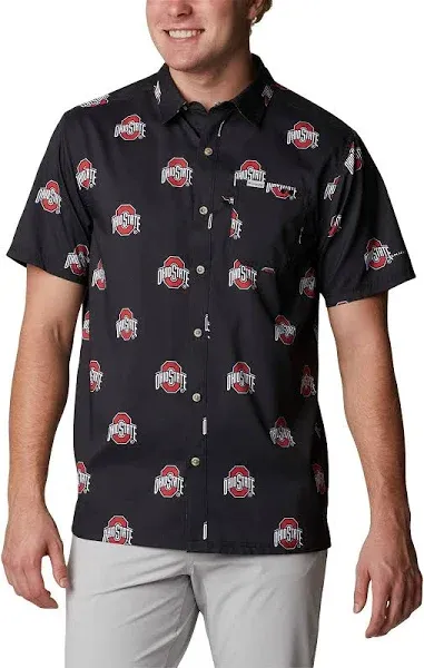 Columbia Men's Black Ohio State Buckeyes Super Slack Tide Omni-Shade Button-Up Shirt