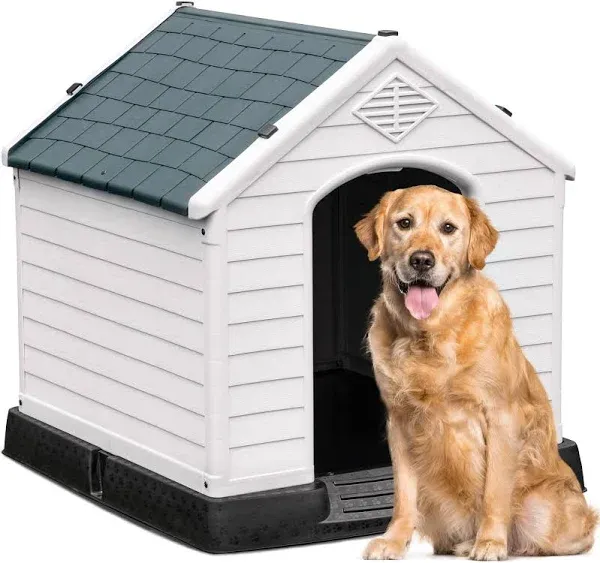 Large Plastic Dog House Outdoor Indoor Doghouse Puppy ShelterSturdy Dog Kennel