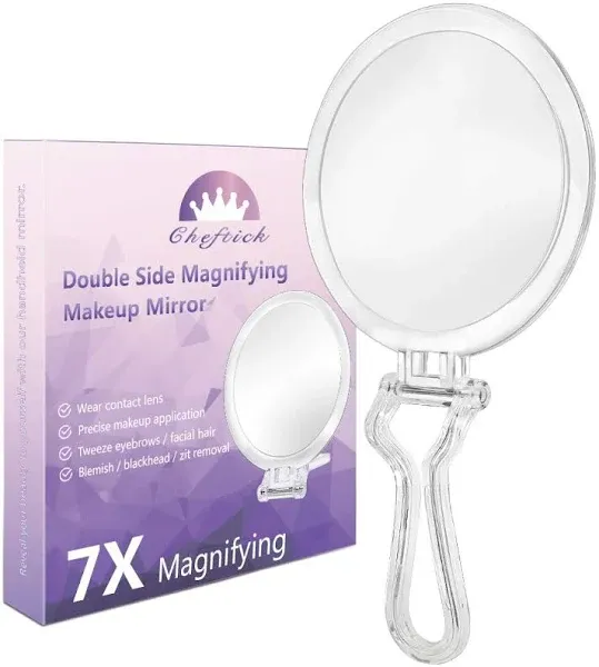 Double Sided Hand Held Mirror - 1X &amp; 7X Magnifying Handheld Makeup Mirror wit...