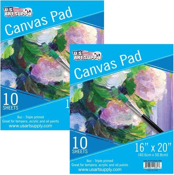 U.S. Art Supply 16" x 20" 10-Sheet 8-Ounce Triple Primed Acid-Free Canvas Paper Pad (Pack of 2 Pads)