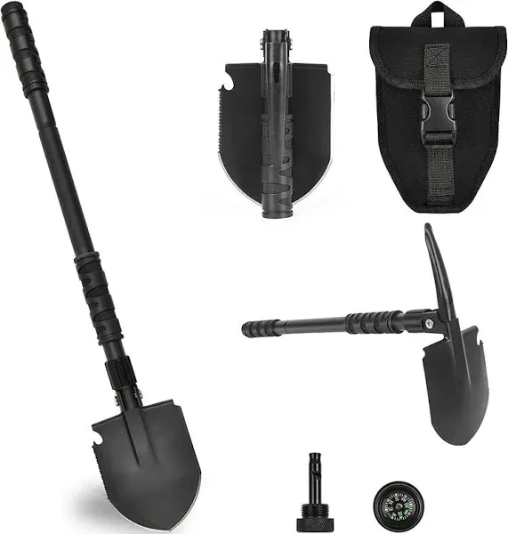 Folding Shovel, Camping Shovel (24.21&#039;&#039;), Survival Multitool, with Pickaxe, L...