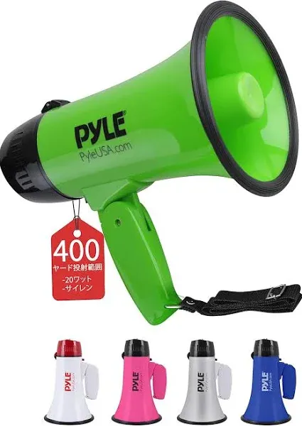 Pyle Portable Megaphone Speaker Siren Bullhorn - Compact and Battery Operated with 20 Watt Power, Microphone, 2 Modes, PA Sound and Foldable Handle for Cheerleading and Police Use - Pyle PMP22GR,Green