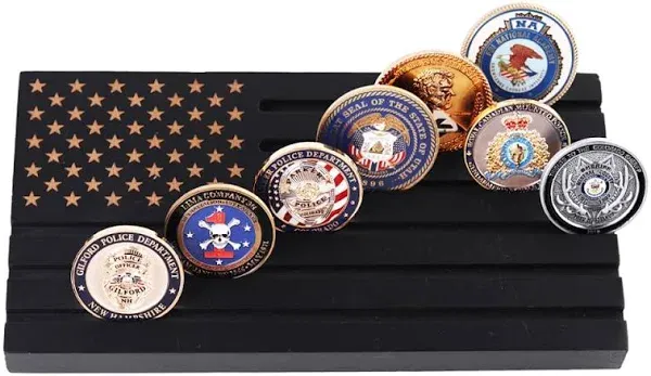 Samplife Coin Rack,Challenge Coins Display Stand Shelves Wooden Army Collectible Coins Holder Rack Case 6 Row Display American Flag