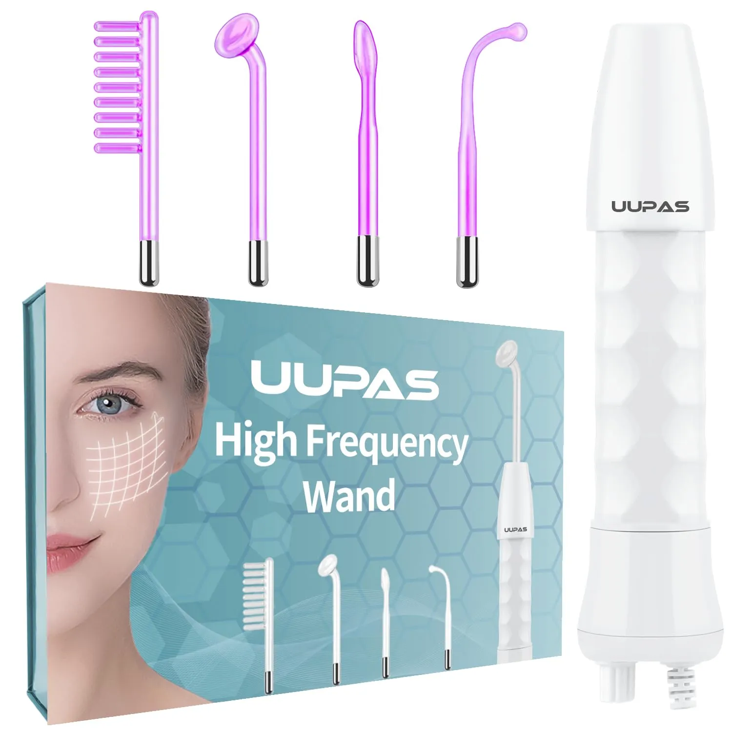 UUPAS Portable Handheld High Frequency Facial Skin Facial Wand, 4 Violet Tubes