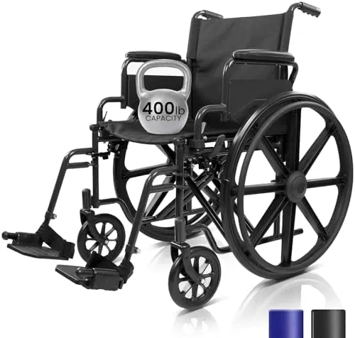 Vive Bariatric Wheelchair for Adults (Supports 400 lbs) - Foldable, Heavy Duty, Manual & Transport Wheel Chair - Portable Senior Drive Travel Scooter for Transfers - Wide 20" Seat